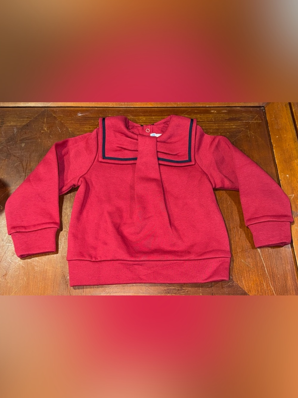 Jacadi Paris Sailor Sweatshirt Pullover Red W/ Navy Blue Trim Girls Size 3 New